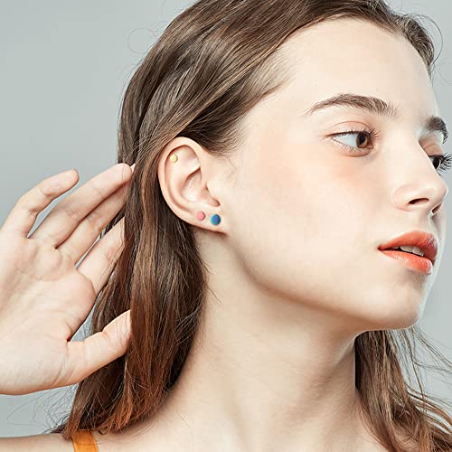 THUNARAZ 8Pairs Stainless Steel Dot Earrings For Men Women Tunnel Punk Style Stud Earrings Unisex Rainbow Piercing Plugs Fake Gauge Screwback Earrings 6/7/8mm3