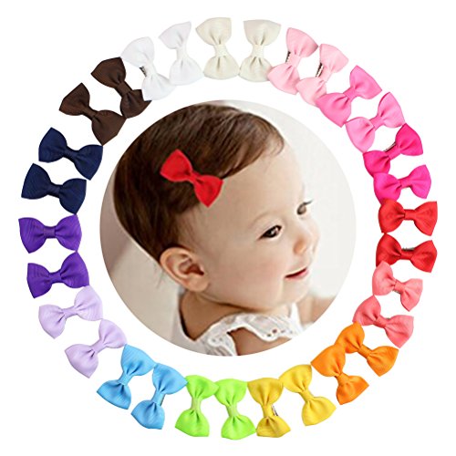 15 Pairs Tiny Baby Girls Grosgrain Ribbon Hair Bows Clips for Toddlers Kids (2'' Hair Bows with Alligator Clips)