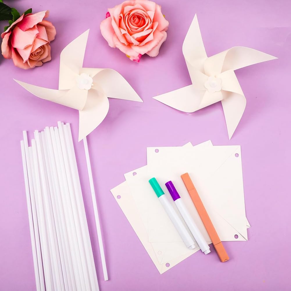 50 piezas de molinos de viento de papel para niños, , molinos de viento desnudos, molinos de viento de plástico, molinos de viento pequeños para el verano de los niños