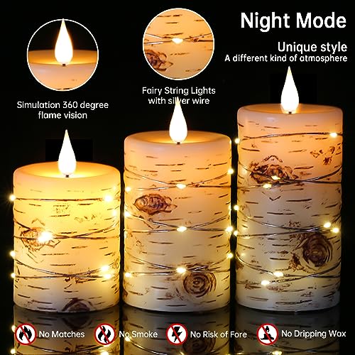 Da By Flameless Candle Led Candles Hand Painted Birch Bark Effect Recessed Light String Candle Set Of 3(H4,5",6") Ivory Real Wax Pillar Battery Operated Candles With Dancing Led Flame 10-Key Remote Control thumb #6