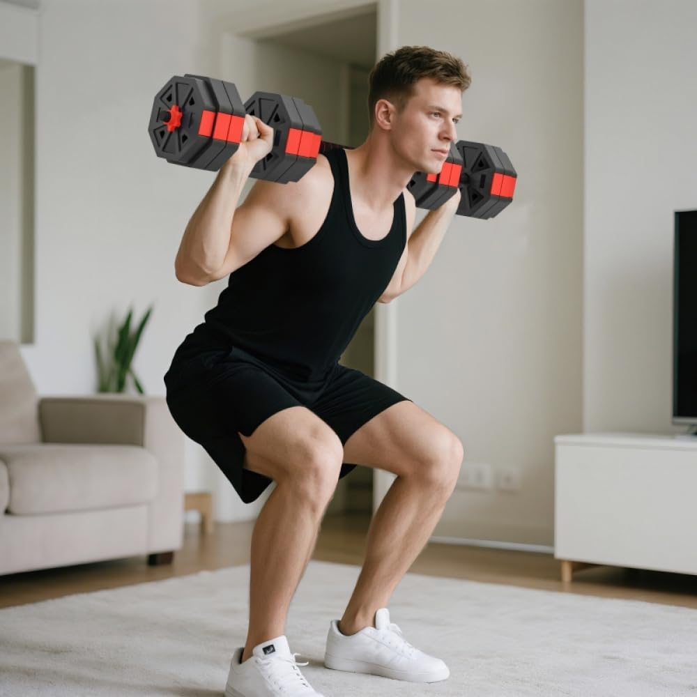 Zestaw hantli 4 w 1, 25 kg, regulowane krótkie i długie hantle do domu, na siłownię, trening siłowy
