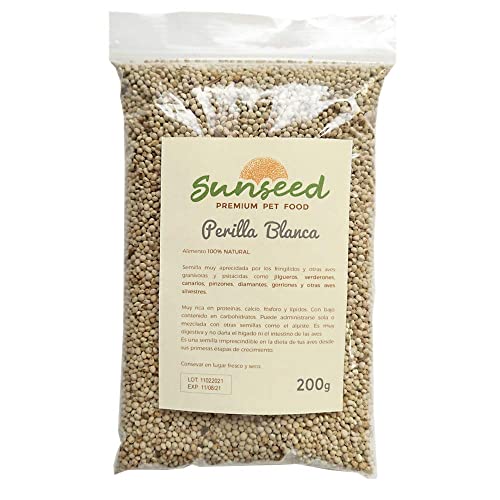 Perilla Blanca, alimento para Aves granivoras Canarios, jilgueros, gorriones Sunseed 200g