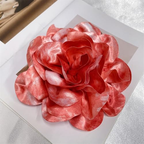 Image of Dainty Dyed Satin Fabric Leopard Print Rose Flower Extra Large Big Brooches Lapel Pins for Women Delicate Silk Floral Flower Oversized Brooch Pin for Wedding Party Banquet Dress Suit Ceremony Clothes Accessories Jewelry Gifts 7.5in