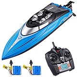 Remote Control Boat for Lakes and Pools, 25MPH High Speed RC Boat for Adults & Kids with LCD Screen & Extra Batteries, Inbuilt Capsize Recovery & Motor Cooling