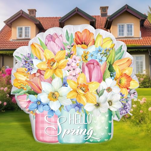 Halloscume 5ft Spring Floral Inflatable Outdoor Decorations Blow up Mason Jar Flowers Built in LED Lights for Hello Spring Summer Yard Lawn Supplies