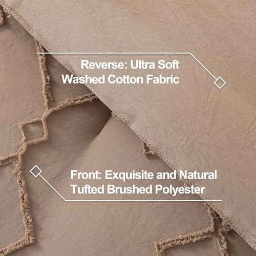 Image of Andency Taupe Tufted Comforter Set Full(79x90Inch), 3 Pieces(1 Boho Comforter, 2 Pillowcases) Textured Farmhouse Bed, Soft Down Alternative Geometric Bedding Set