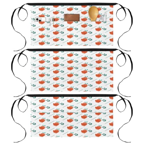 Tablier court de cuisine à 3 poches lot de 3 demi-tabliers multicolores 60x30.5cm