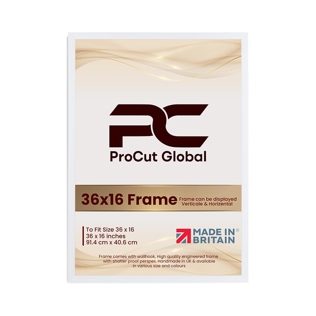 Procut Global 36x16 White Picture Frames - Classic Wooden Photo Frame with Shatterproof Perspex for Wall or Tabletop - Perfect for Posters, Certificates & Prints - Sizes & Colors Available โ image 1