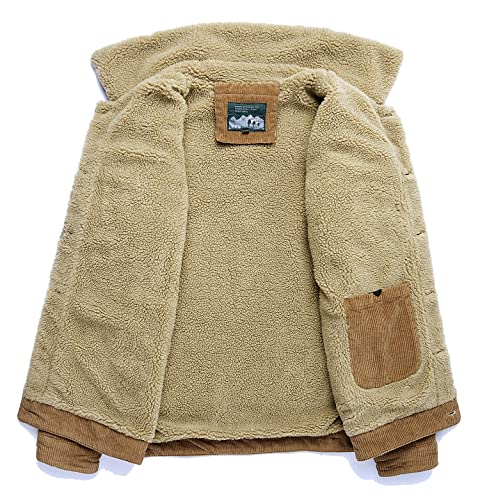 Men's Corduroy Jacket Winter Sherpa Fleece Trucker Jacket Fur Collar Warm Cowboy Coat3