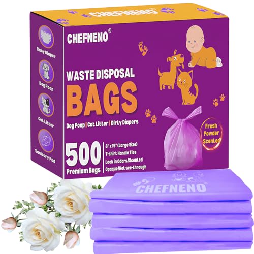 Image of Disposable Baby Diaper Bags (500 Bags) Fresh Powder Scented Easy Tie Handles epi Eco-Friendly Diaper Disposable Sacks Dog Poop Bags Cat Litter Waste Bags (Fresh Powder, 500 ct.)