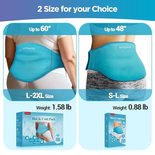 Image of Comfytemp Extra Large Ice Pack for Back Pain Relief, 2 Pcs, Sciatica Ease Brace, Reusable Gel Lower Back Ice Wrap for Injury, Hot Cold Compress for Lower Lumbar, Waist, Men Women After Surgery (Blue)