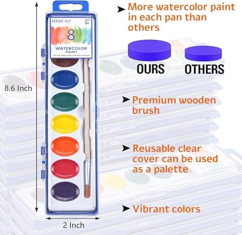 VEESA Washable Watercolorsfor Kids, 5 Pack, 8 Colors with Paint Brush
