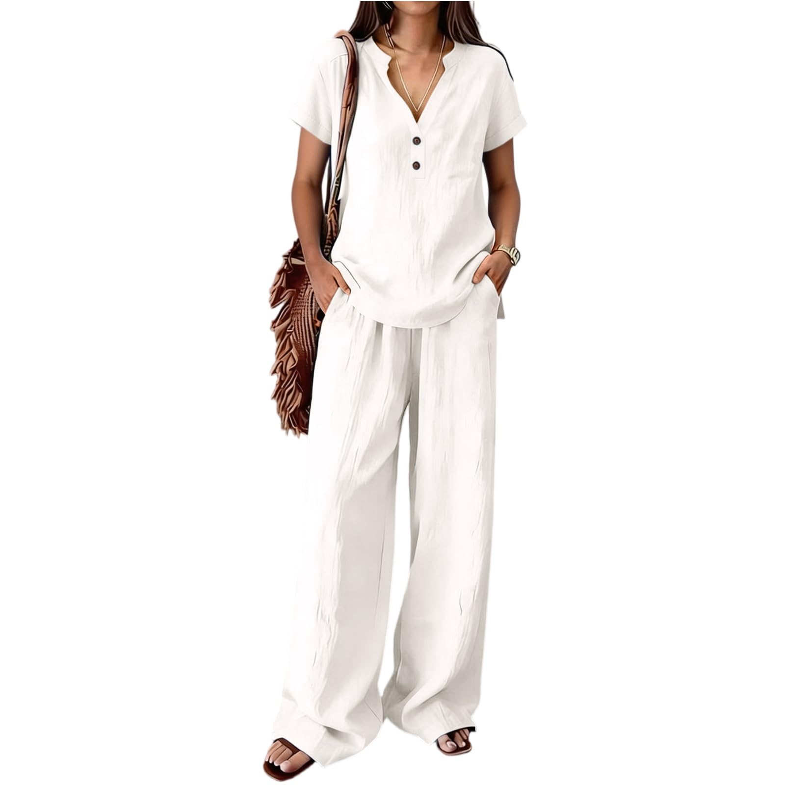 Ensemble Femme Chic Été 2 Pièces Blouse Fluide Et Pantalon Large Tenue Élégante Style Chinois Décontractée Raffinée Large Tenue Décontractée Chic Style Bohème Vacances Quotidien Fluide Moderne