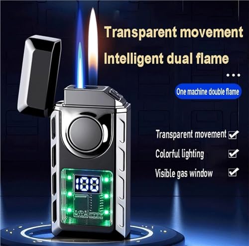 Encendedor de doble llama recargable con ventana de aire fresca 3