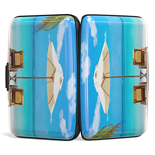 Image of Credit Card Holder, Mini Aluminum Card Wallet RFID Blocking Slim Metal Hard Card Case for Women Men, Sea