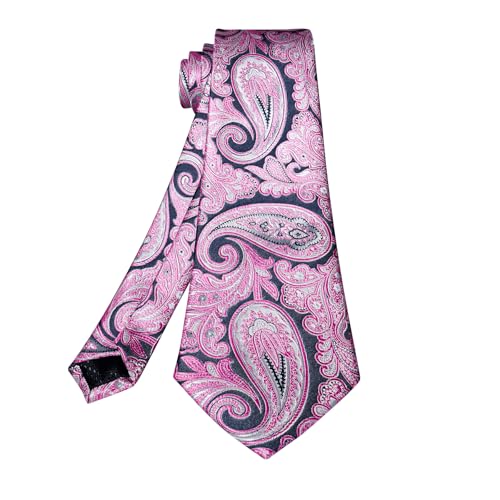 Image of 5PCS Mens Silk Designer Tie, Pocket Square, Cufflinks, Drilled Tie Ring and Lapel Pin Set for Wedding Groom Party
