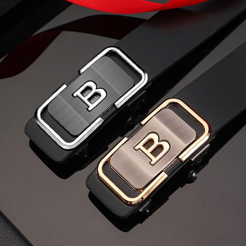 Image of NAPA HIDE Premium Auto Lock Buckle Leather Belt for Mens | Luxury Black Formal Belt with Stylish Buckle | Adjustable Fit for Office, Party & Every Day Wear