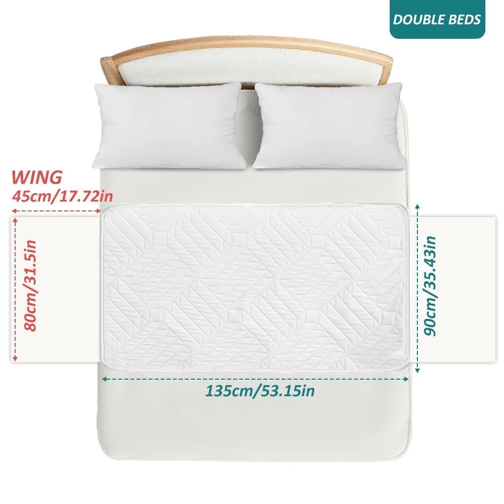 DUJUIKE Assorbente Per Incontinenza Lavabile Con Ali, Coprimaterasso Impermeabile, Lenzuolo Assorbente Riutilizzabile Per Incontinenza E Pipì A Letto, Fondo Antiscivolo (Bianco, 90×135cm)