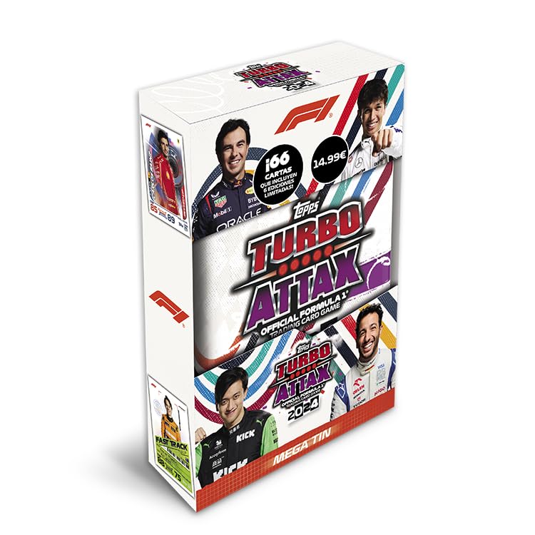 Topps Turbo Attax Formula 1 2024 - Mega Tin - Fast Track - Contiene 66 Cartas, ¡Incluidas 6 LE y 4 exclusivas Fast Track!