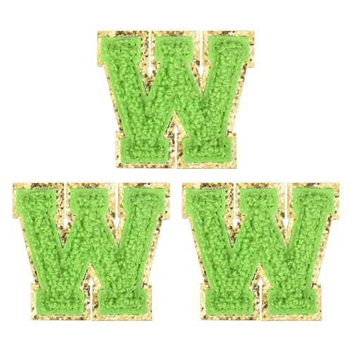 MECCANIXITY 2" Chenille Iron on Letter Patches Green Letter W 3pcs