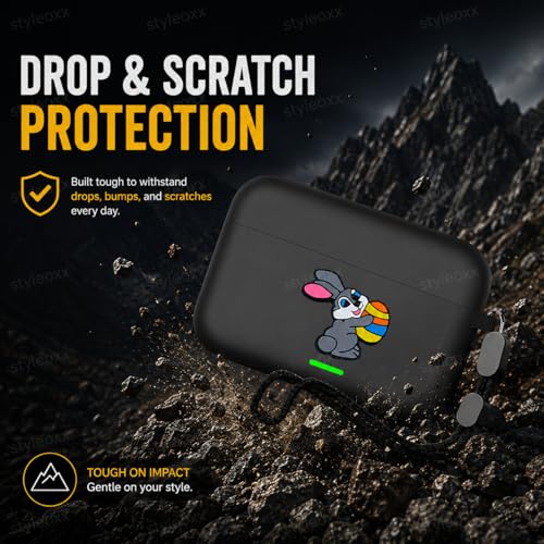 Image of Anvique Silicone Case Cover for Realme Buds T500 Pro, Shockproof Protective Earbuds Cover with Keychain Hook, Anti-Scratch Soft Silicone Skin, Full Body Protection Case (Rabbit Lanyard)