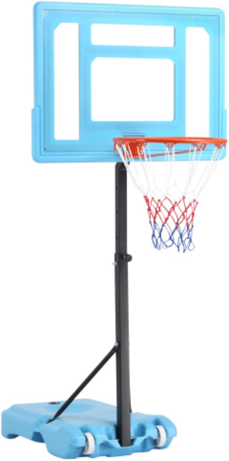 Poolside Basketball Stand, Outdoor Shooting Stand, Portable Basketball Stand System, 36.5" - 48.5" Height Adjustable with Transparent Backboard and Padded Base, Suitable for The Whole Family, Blue
