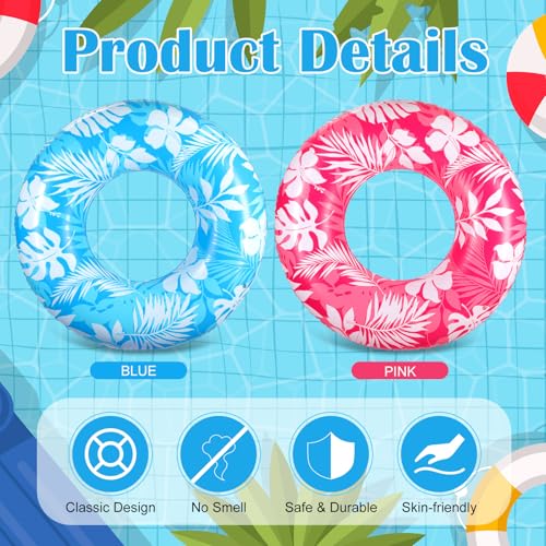 ShinyRelief 2 Pcs Pool Tubes for Adults 42inch Large Inflatable Floats Tube Tropical Leaves Inflatable Pool Floats Rings Colorful Swimming Ring Summer Hawaii Swimming (Green,Orange)