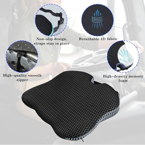 Fsaklaskdy Keilkissen Stuhl, Autositzkissen, Keilkissen Auto, Fahrersitz Sitzkissen, Memory Foam Autositzauflage, Sitzerhöhung Erwachsene Erhöht mit Anti-Rutsch Bezug Waschbar&Reißverschluss (Schwarz)