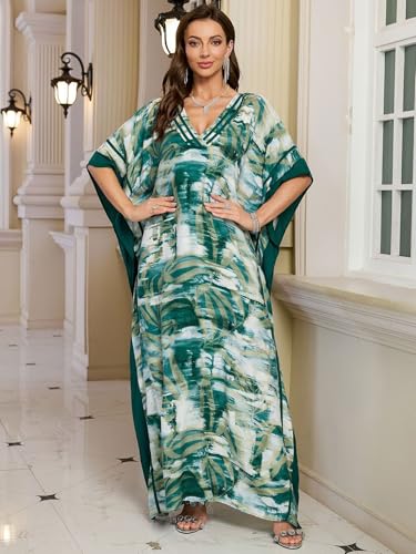 Image of KECVOT Kaftan Dresses for Women V-Neck Print Swimsuit Cover Up Plus Size Beach Caftan Lounge Dress