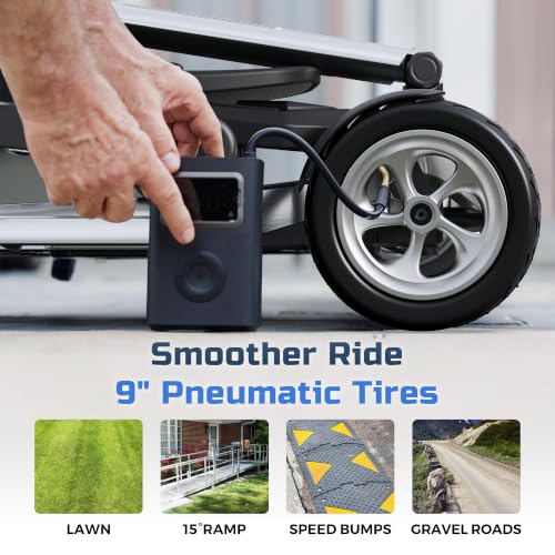Image of Lightweight Mobility Scooter for Seniors & Adults - Airline & Cruise Approved, 45lb Portable Motorized Scooters with Dual Battery for 24.8 Miles Range, Pneumatic Tires, 330lb Capacity, Silver