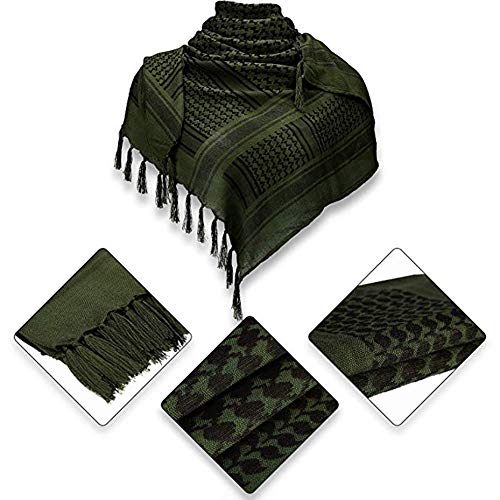 MiaoMa 100% Cotone Military Shemagh Tactical Desert Keffiyeh Scarf Wrap,Verde Militare 100% Cotone Military shemagh Tactical Desert Keffiyeh Scarf Wrap Marrone Sezione Sottile