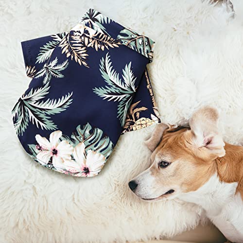 Puppy Sweaters For Medium Dogs Boys Pet Summer T Shirts Hawaii Style Floral Dog Shirt Hawaiian Printed T Shirts Breathable Cool Clothes Beach Seaside Puppy Shirt Small Girl Dog Clothes (Large, Navy) #TOP1