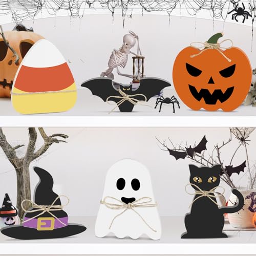 6PCS Halloween Wood Signs, Halloween Tiered Tray Decor, Halloween Decor, Halloween Git For Her, Halloween Day Shelf Personalized Decor, Mantle Decor, Farmhouse Tiered Tray Decor
