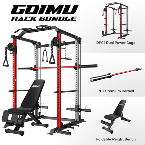 Image of DP01 Power Cage, 2000LBS Squat Rack with Cable Crossover and Dual Independent Pulley System, Full Cage for Full Body Training, Power Rack with More Training Attachments for Home Gym