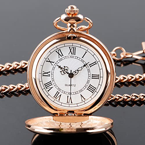 Image of Smooth Pocket Watch Alloy Steel Quartz Roman /Arabic Numerals with 37cm Chain for Father's Day Xmas Best Gifts
