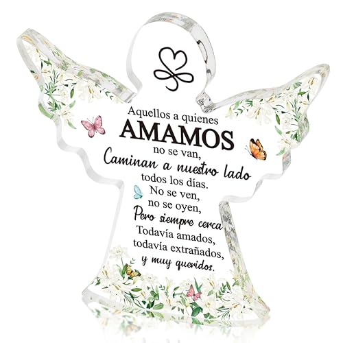 Yopyame Spanish Sympathy Bereavement Gifts - Acrylic Angel Memorial Gifts for Loss of Loved One Bereavement Condolences Grief Acrylic Keepsake Paperweight for Family Friend Remembrance Table Decor