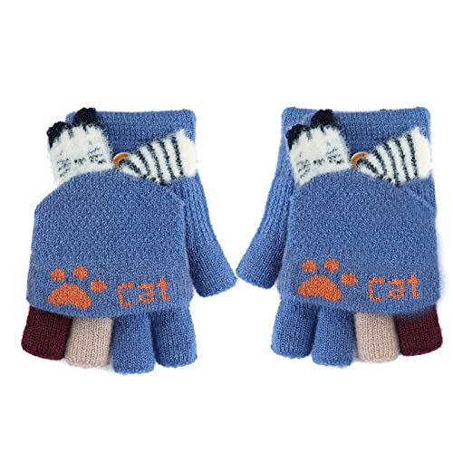 Winter Handschuhe Fingerhandschuhe Kinder Warme Verdicken Strickhandschuhe Halbfinger Fingerlose Fäustling Student Schreiben Halbe Finger mit Flip Top Gloves Cover