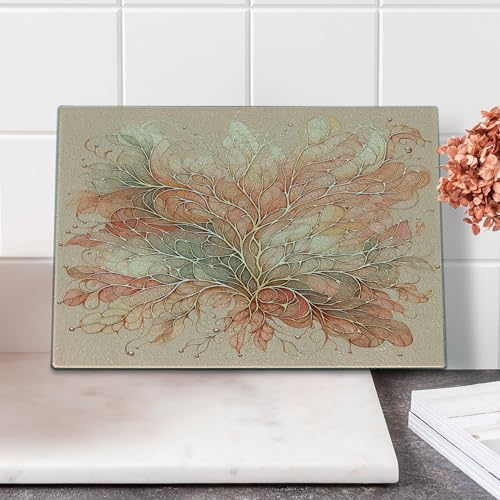 Ambesonne Peach Cutting Board, Watercolor Style Scale and Leafy Look