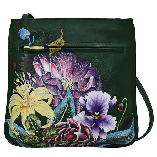 Anuschka Women’s Hand-Painted Genuine Leather Slim Crossbody with Front Zip - Vintage Floral