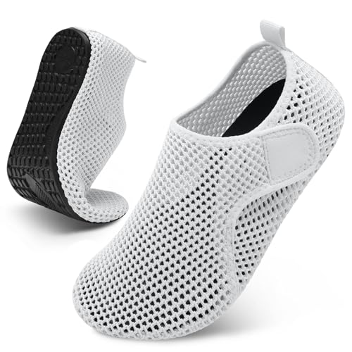 Scurtain White Shower Flat Sandals for Women Summer Barefoot Water Sandals Mens Comfortable Beach Diabetic Shoes Soft Rubber Closed Toe Comfort Sandals Size