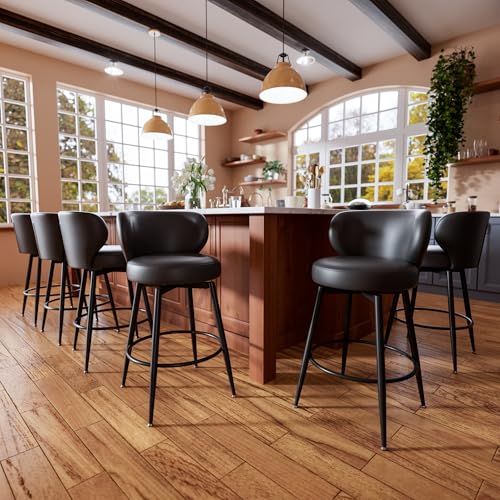 Image of 26 inch Black Bar Stools Set of 6, Swivel Kitchen Island Chairs