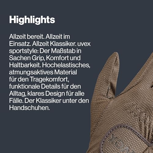 Uvex Sportstyle - dehnbarer Reithandschuh für Damen und Herren - exzellenter Grip & strapazierfähig - touchscreenfähig - Braun - 7.5