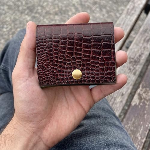 Image of Strutt Turtle Textured Genuine Leather Batua Wallet for Men & Women | Handcrafted Maroon Leather Cash & Card Holder | Snap Button Closure | Compact Ethnic Money Pouch