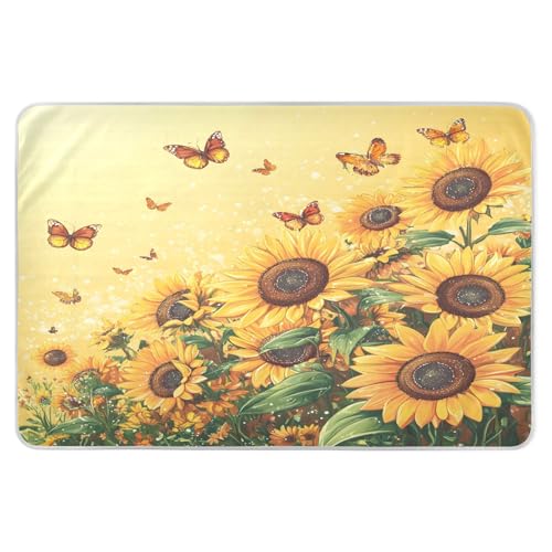 CEBUGI 34” x 52”Washable Underpads Heavy Absorbency Waterproof Incontinence Bed Pads Sunflower Butterfly Pee Pads for Adults Kids and Baby