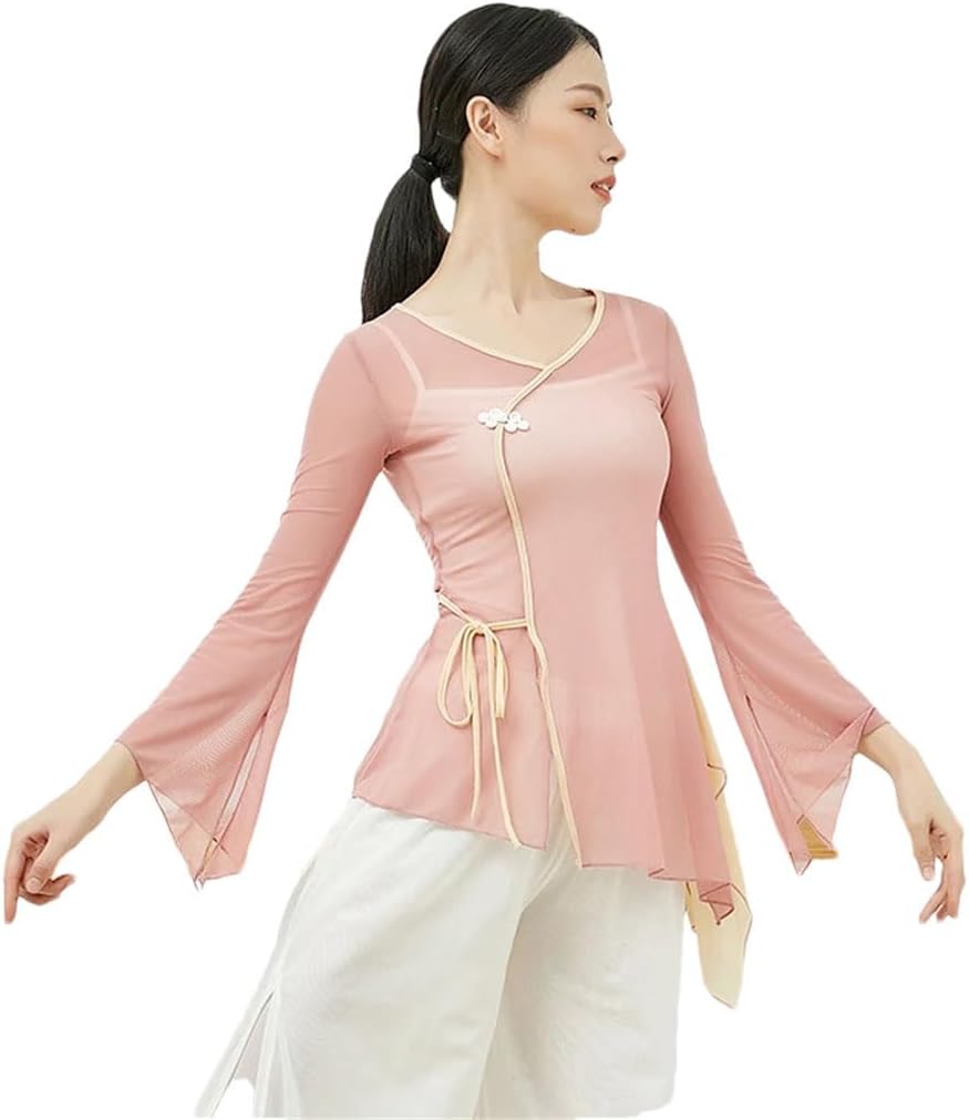 Hgvcfcv Women's Long-Sleeved Classical Dance Performance Shirt Practice Practice Clothes
