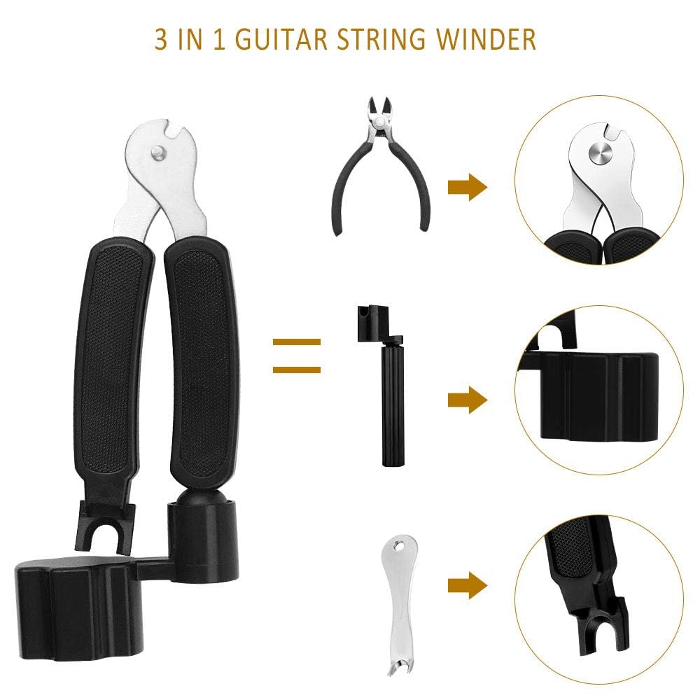 Nawijarka strun gitarowych, 2 szt. 3 w 1, nóż do strun gitarowych i mostek, narzędzia do naprawy gitary, akustyczne narzędzie do nawijania strun gitarowych, basu, skrzypiec, ukulele
