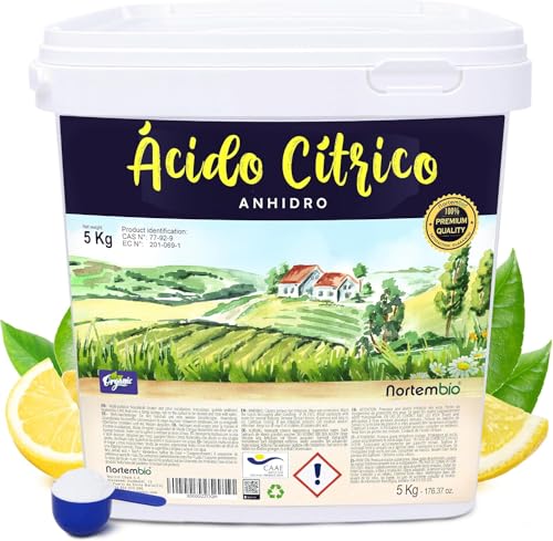 Nortembio Acide Citrique 5 kg – Acide Citrique Anhydre Concentré 100 % Pur Certifié – Nettoyage Domestique Polyvalent – Sans OGM – E-Book Offert