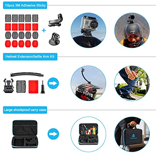 Homesuit Action Kamera Zubehör-Kit 60-In-1 für GoPro Hero 11 10 9 8 7 6 5 Session 4 3+ 3 2 1 Black Silver Insta360 GO 2 SJ4000 / SJ5000 / SJ6000 DJI OSMO Action DBPOWER Xiaomi Yi APEMAN - Image 8
