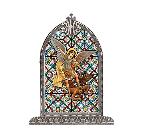 St. Michael Silver Arch Framed Liturgical Textured Plexiglass, 4.5"x6.5"