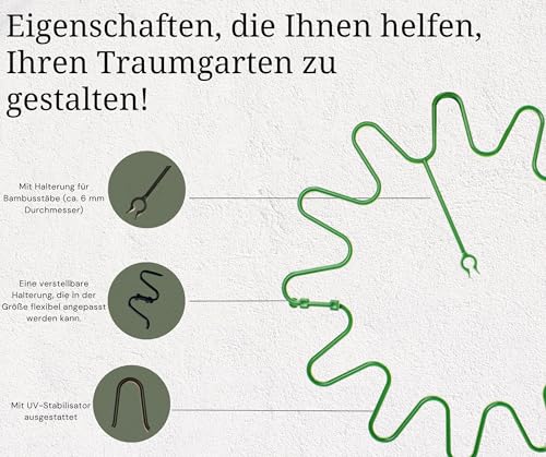 ARPON Staudenhalter rund 20 Stück – Einstellbare Blumenstütze & Pflanzenstütze Ø 21,5 cm – Ideal als Hortensien Stütze, Strauchstütze, Staudenstütze & robuster Blumenhalter im Garten